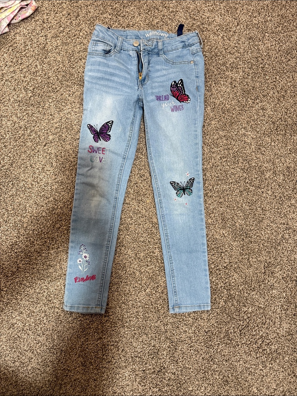 Wallflower Light Blue Skinny Jeans with Multicolor Butterfly Embroidery